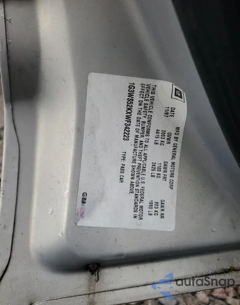 1998 Oldsmobile Intrigue Gl z USA, uszkodzony, nr VIN 1G3WS52KXWF342223